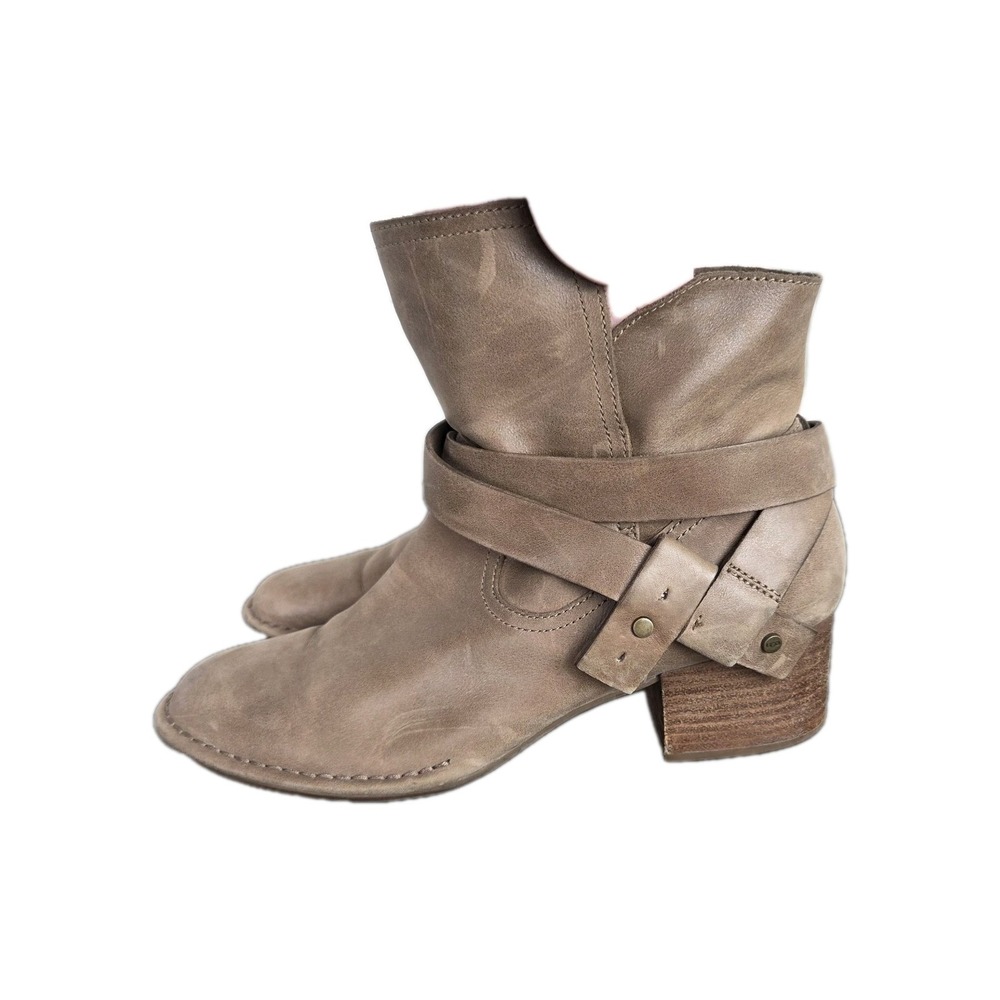 Ugg Elysian Taupe Leather Strap Ankle Boots Womens Size 10 Bootie‎ Soft Leather